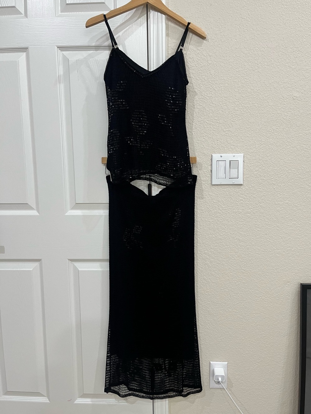 Sue Wong Black Crochet Beaded Rose Details